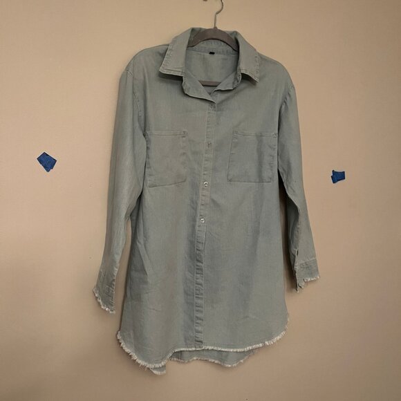 Blue-Gray Fringed Button-Down - Picture 2 of 7